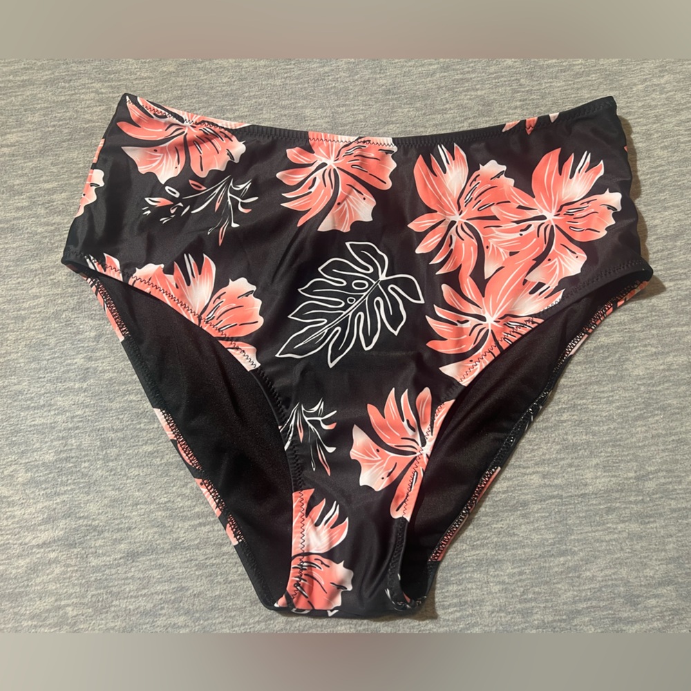 Swimsuit 2 piece women’s L halter tank top tropical hibiscus bottom swim beach - Picture 7 of 9
